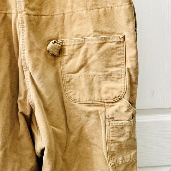 Vtg Carhartt R02 BRN 44 X 30 Bib Overalls USA Double Knee Duck Canvas Quilted - Picture 4 of 14